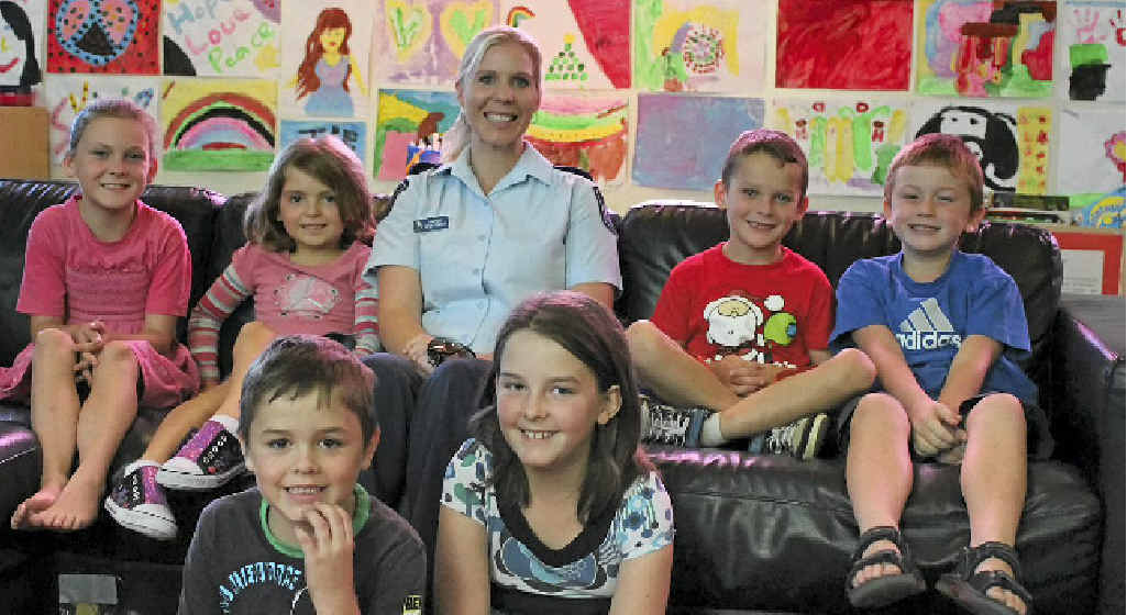 At Kids Zone on Monday (back) Shauntelle Harris, Tegan Singer, Bailey Harris, Michael Halter, (front) Jack and Breanna Benz were all too keen to hear what Constable Wendy Tamblyn had to say. At Kids Zone on Monday (back) Shauntelle Harris, Tegan Singer, Bailey Harris, Michael Halter, (front) Jack and Breanna Benz were all too keen to hear what Constable Wendy Tamblyn had to say.